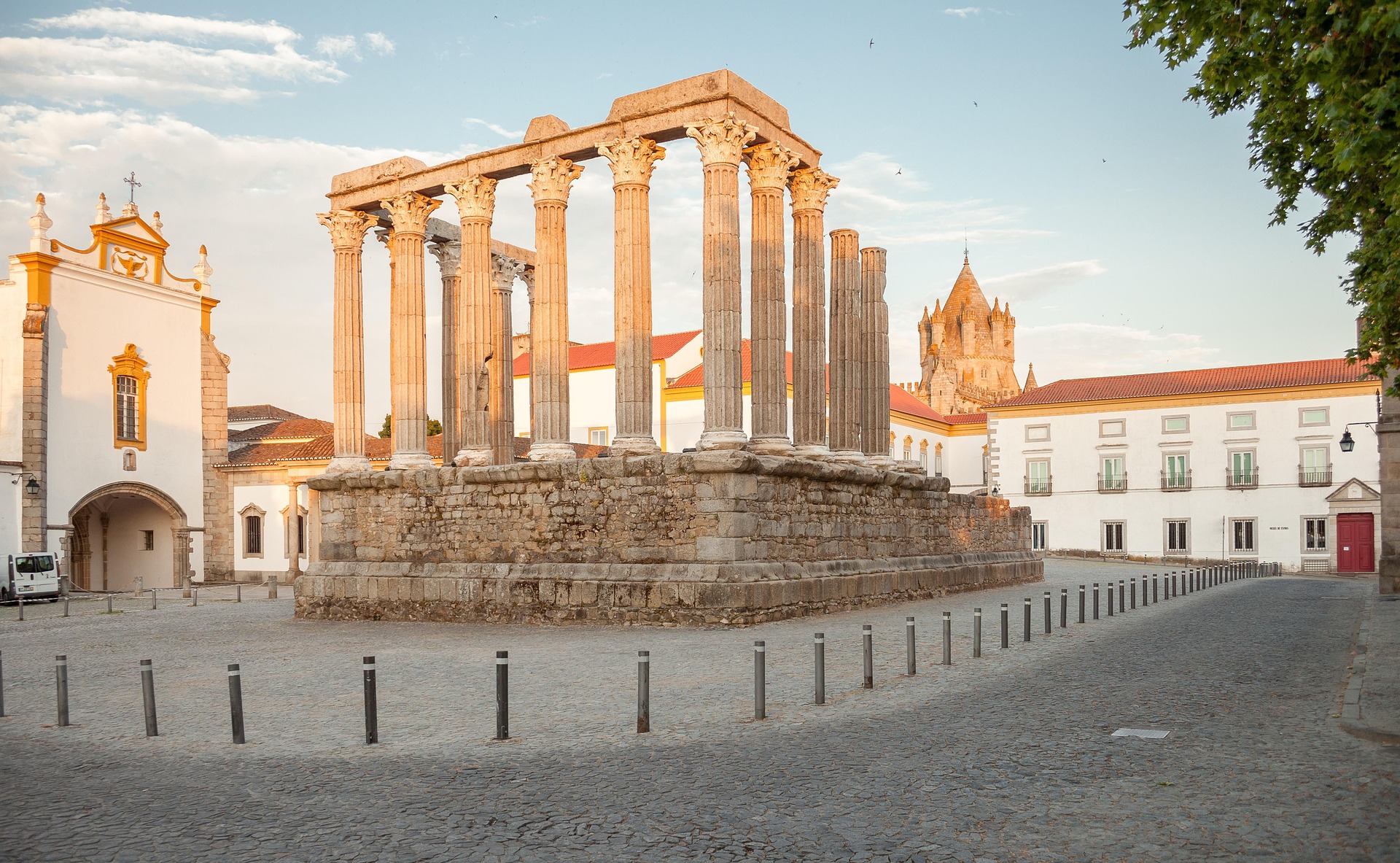 The roman temple of Evora in the forground.